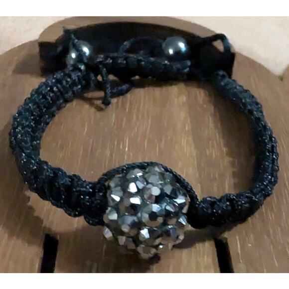BUNDLE ONLY New Pave Ball Braided Bracelet Adjustable Black Rhinestone - Picture 1 of 4